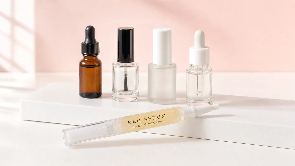 Cuticle oils sold in Australia lined up for comparison, with the Body Collective nail serum pen first