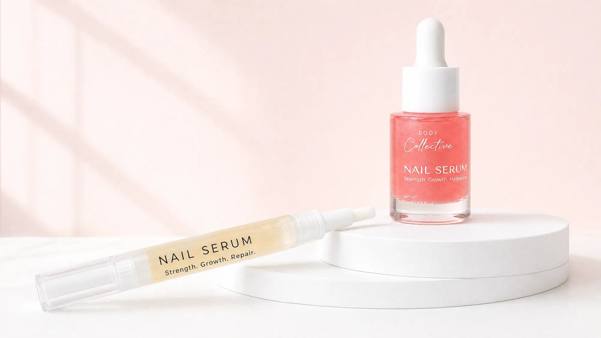 Body Collective nail serum pen and 15 ml dropper side by side
